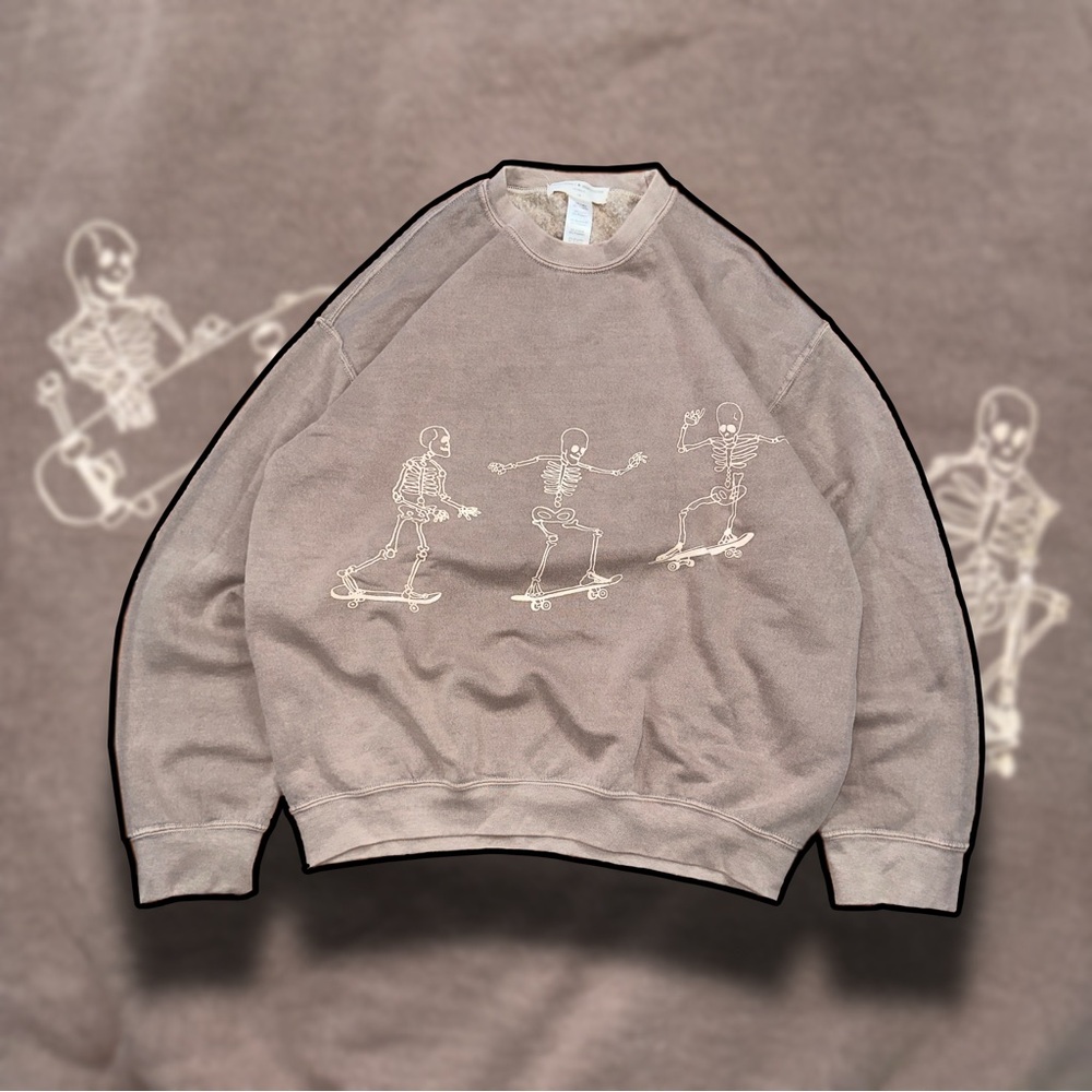 Brown Skeleton Skateboard Graphic Sweater